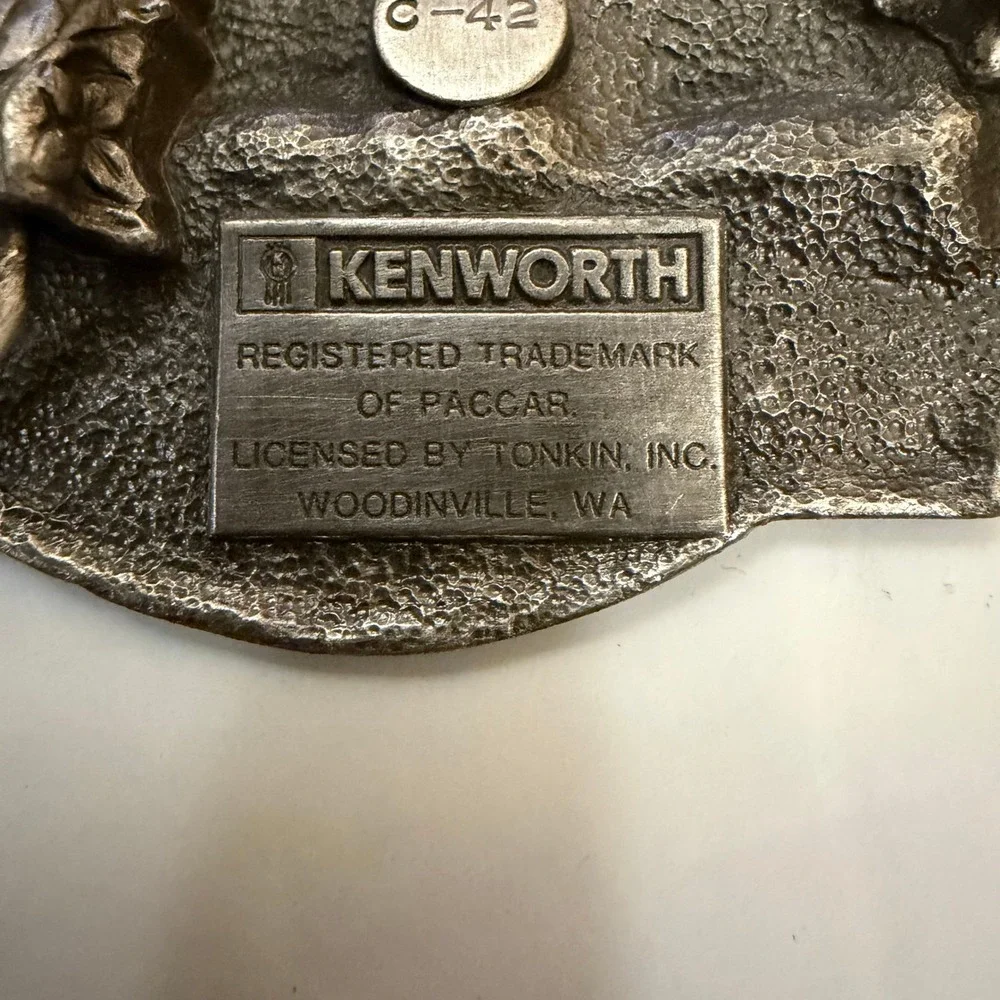 Vintage 1985 Kenworth Semi Truck Belt Buckle Tonkin Inc Pewter Tone C-42 Trucker